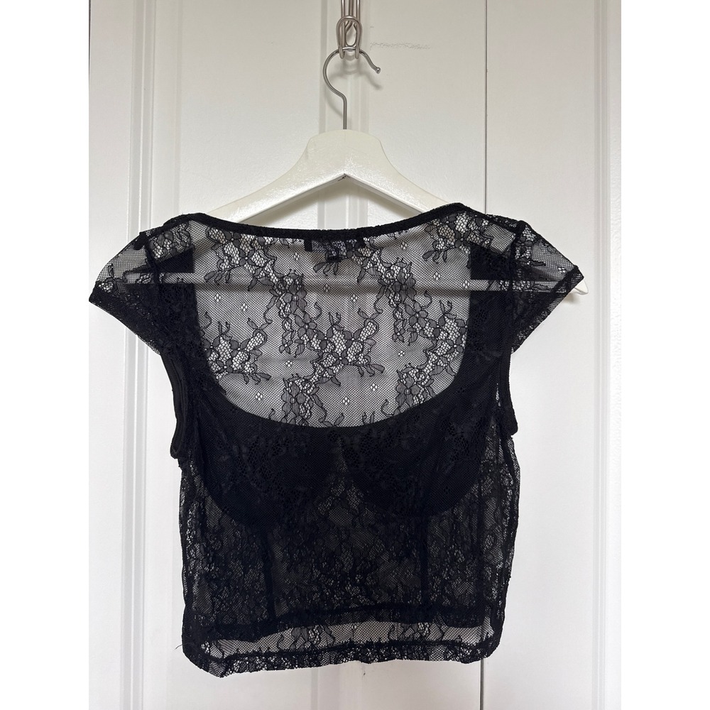 Kendall and Kylie Floral Lace Crop Top Black Sz S Whimsigoth Grunge Festival - Picture 3 of 6